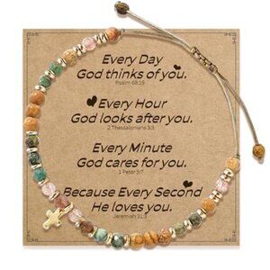 Christian Cross Bracelet Natural Stone Inspirational Religious Gift For Women